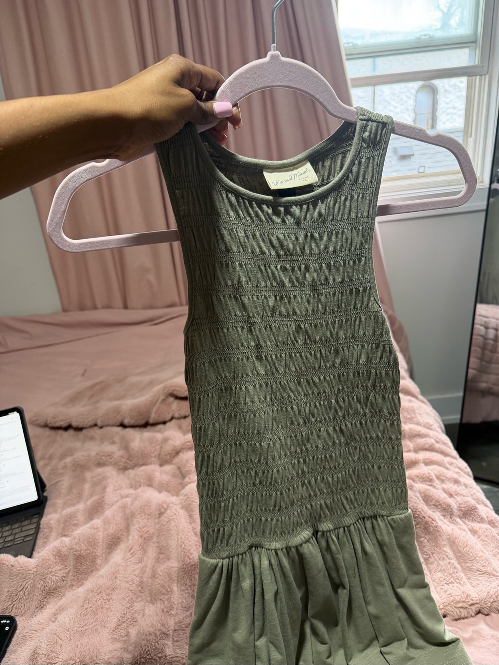 Olive Green Smocked Tank Dress